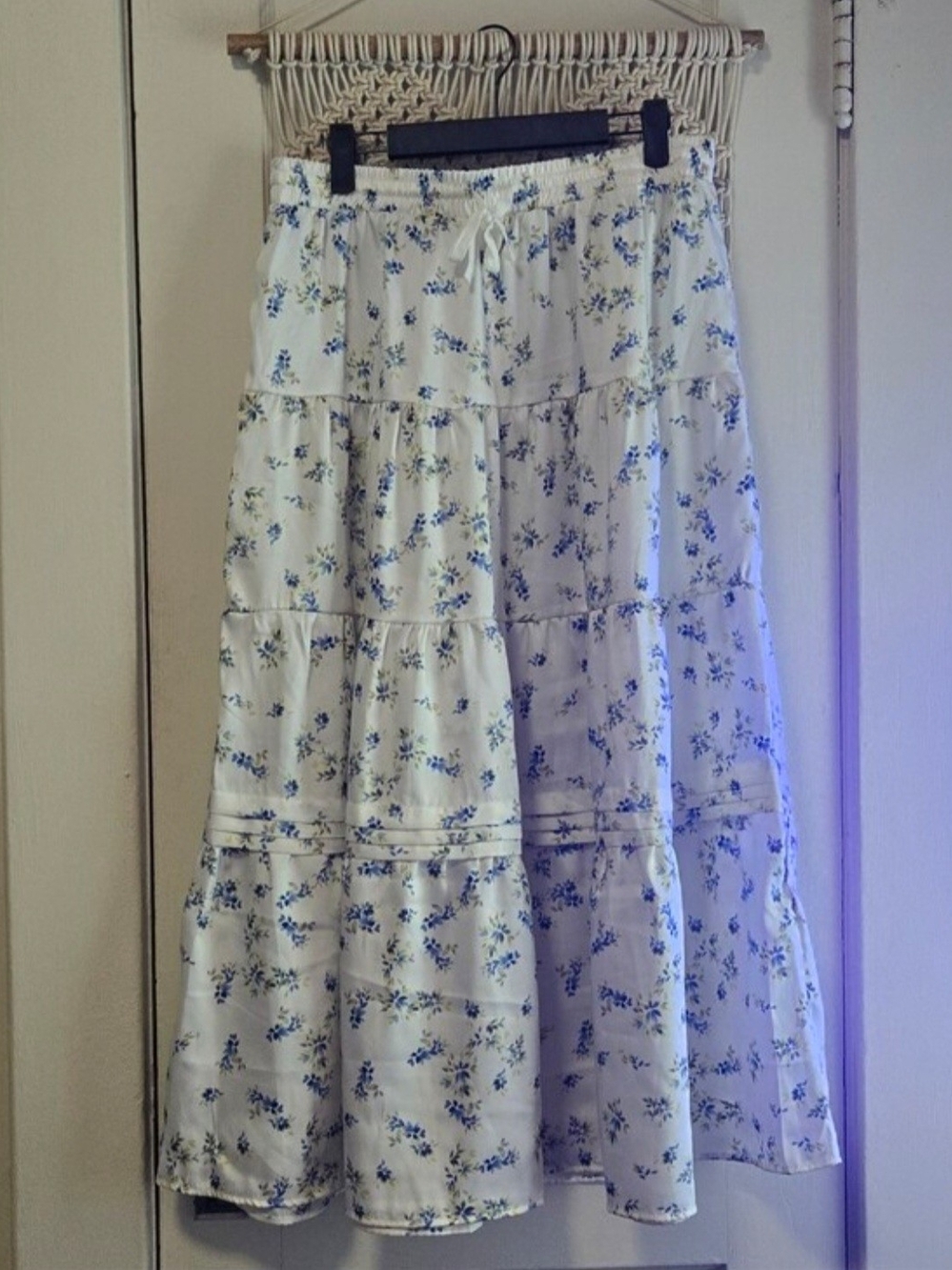 Time and Tru White Maxi Skirt with Blue Floral